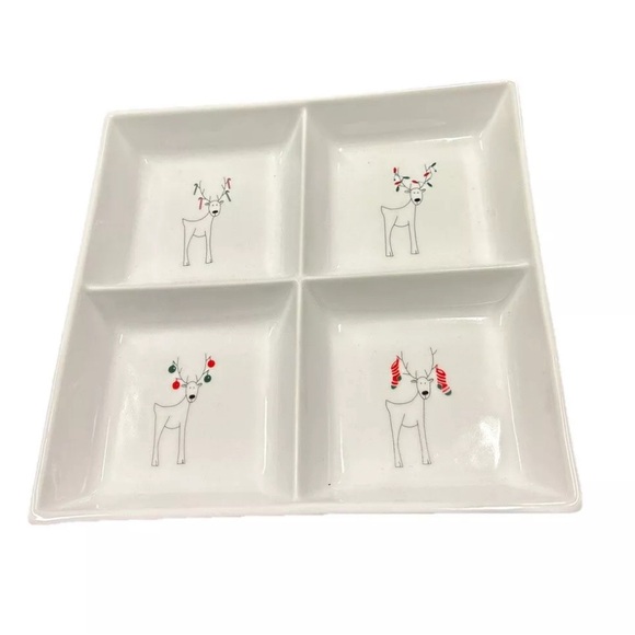 Christmas Holiday Reindeer 4 Section Plate Dish by BIA Cordon Bleu White - Picture 1 of 7